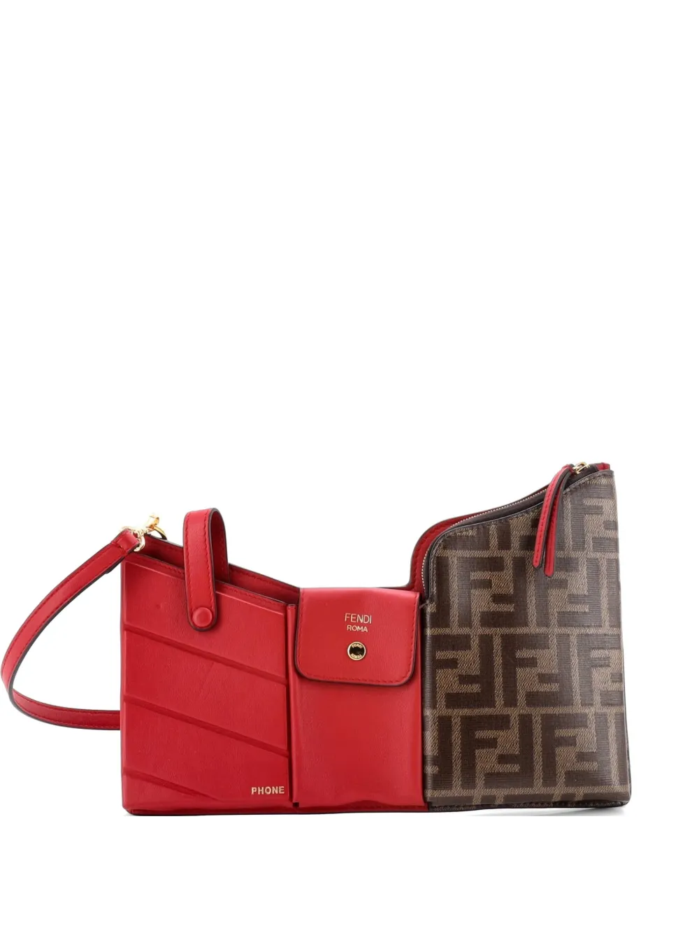 Fendi Pre-Owned Bustine 3 Pockets Leather and Zucca Coated Canvas Mini crossbody bag - Rosso