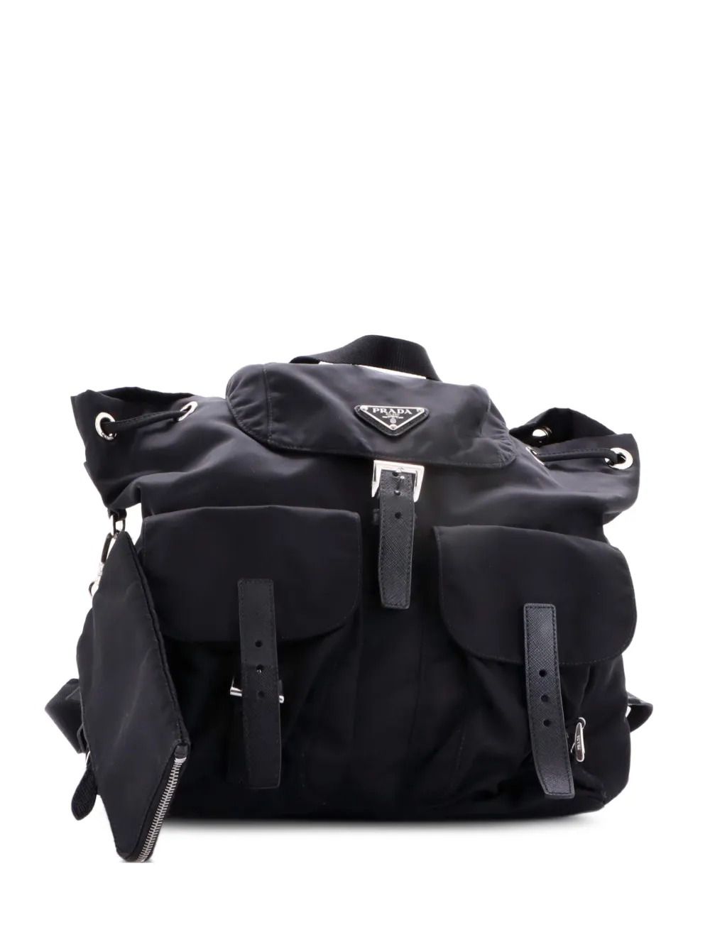 Prada Pre-Owned Vela Double Front Pocket Tessuto with Saffiano Leather Medium backpack - Nero