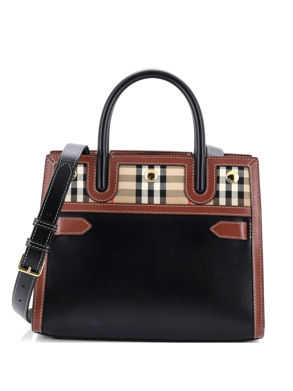 Burberry Pre-Owned Title Two Handle Tote Leather with Vintage Check Canvas Mini satchel - Braun