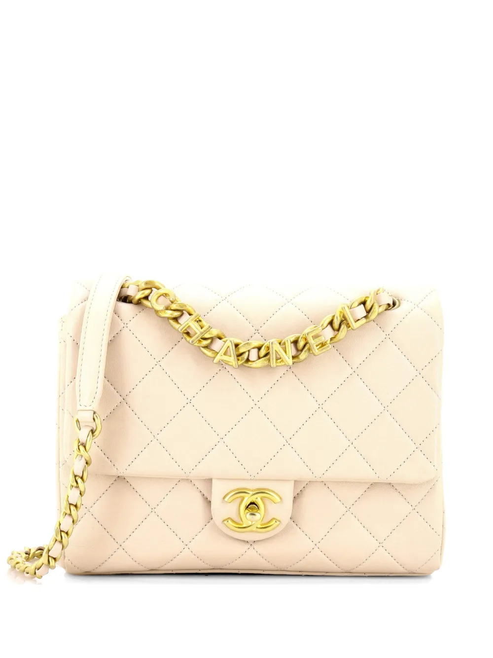 CHANEL Pre-Owned Logo Letters Chanel Touch Chain Flap Bag Quilted Lambskin Medium crossbody bag - Toni neutri