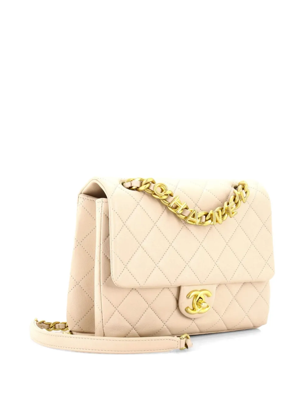  Chanel Pre-owned Logo Letters Chanel Touch Chain Flap Bag Quilted Lambskin Medium Crossbody Bag - Neutrals 