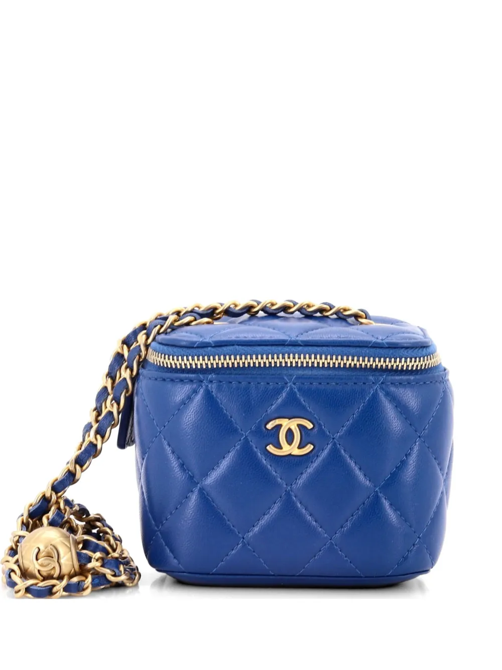 CHANEL Pre-Owned Pearl Crush Vanity Case with Chain Quilted Lambskin Mini clutch bag - Blu