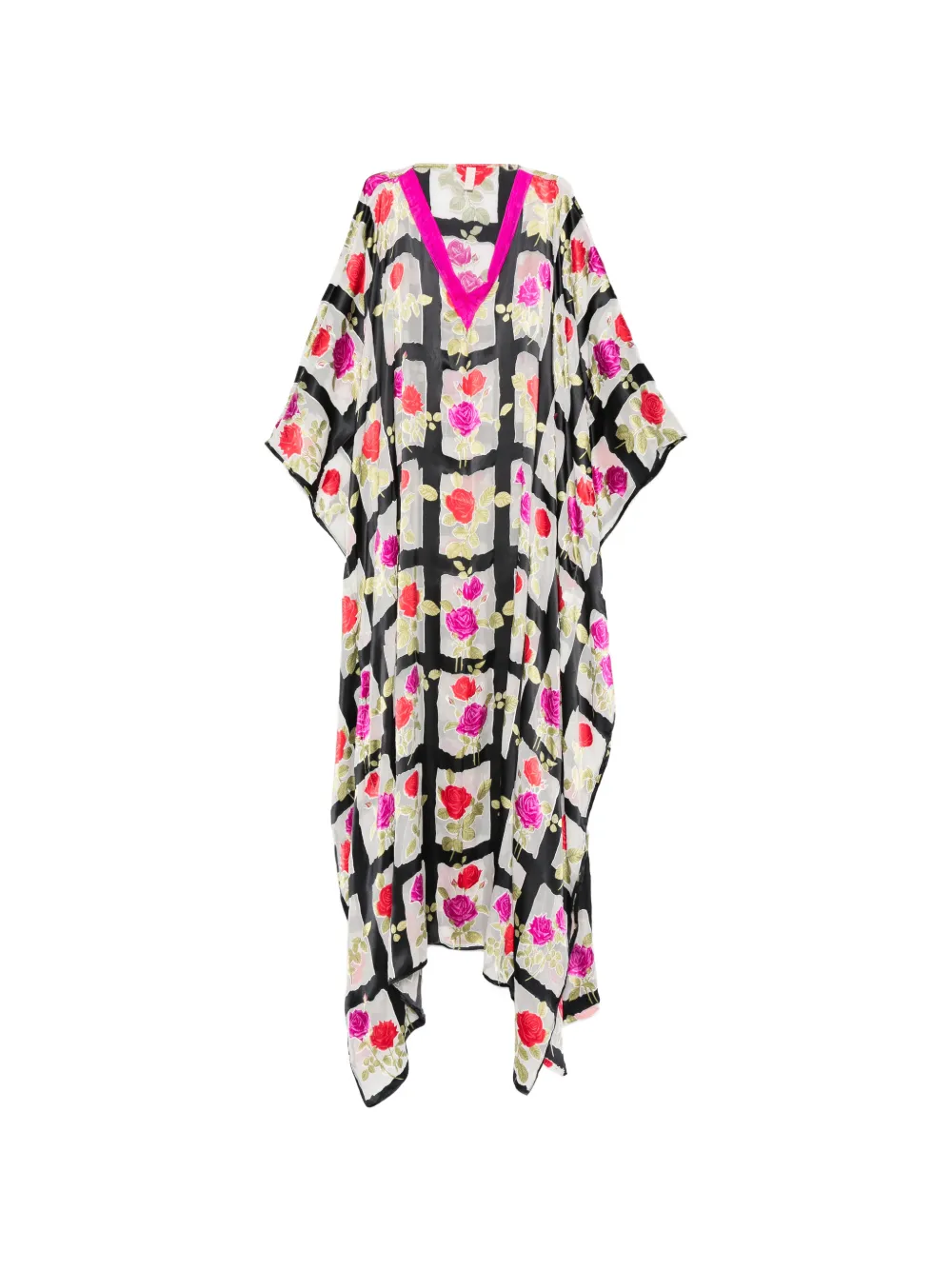 Dolci Follie rose-pattern grid maxi kaftan - Nero