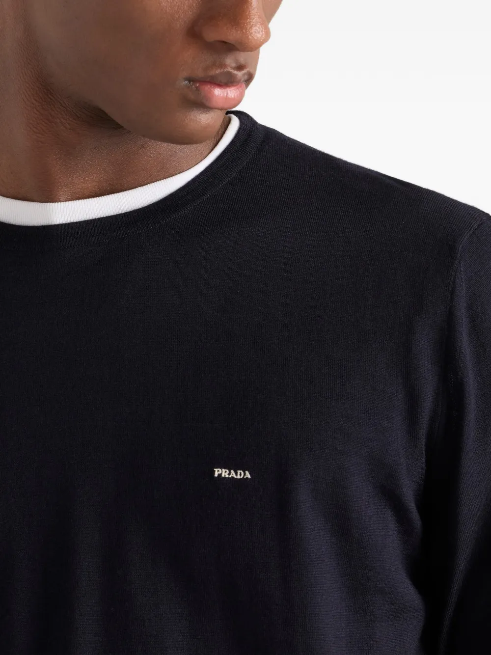 Prada Superfijne wollen trui met ronde hals Blauw