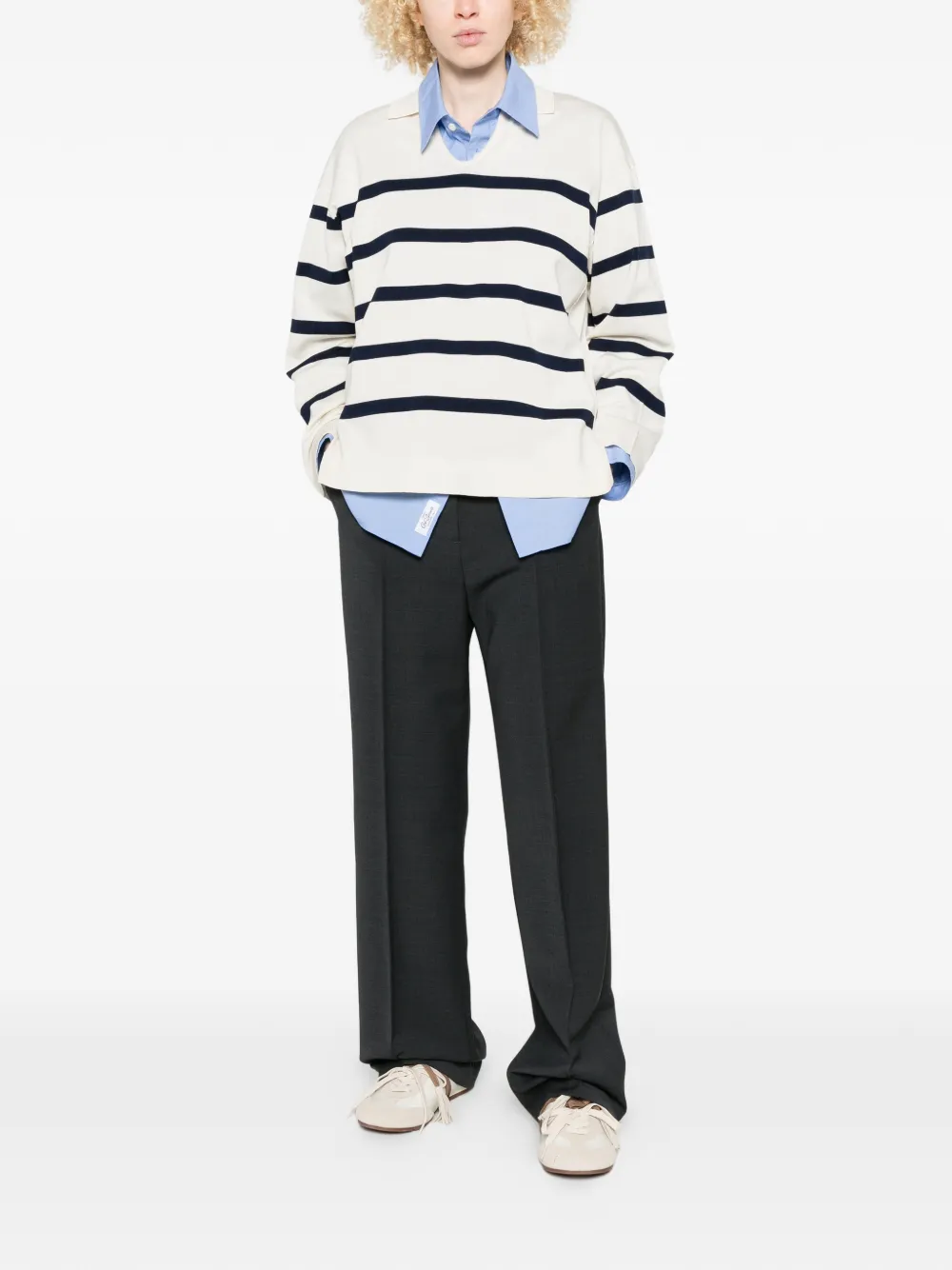 Maison Kitsuné ストライプ オープンカラーセーター | ニュートラル
