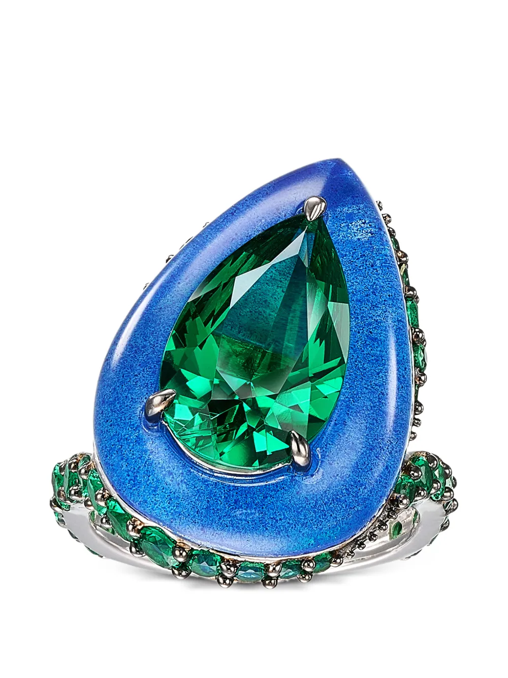 Anabela Chan Anello Spirulina Elixir con smeraldo - Argento