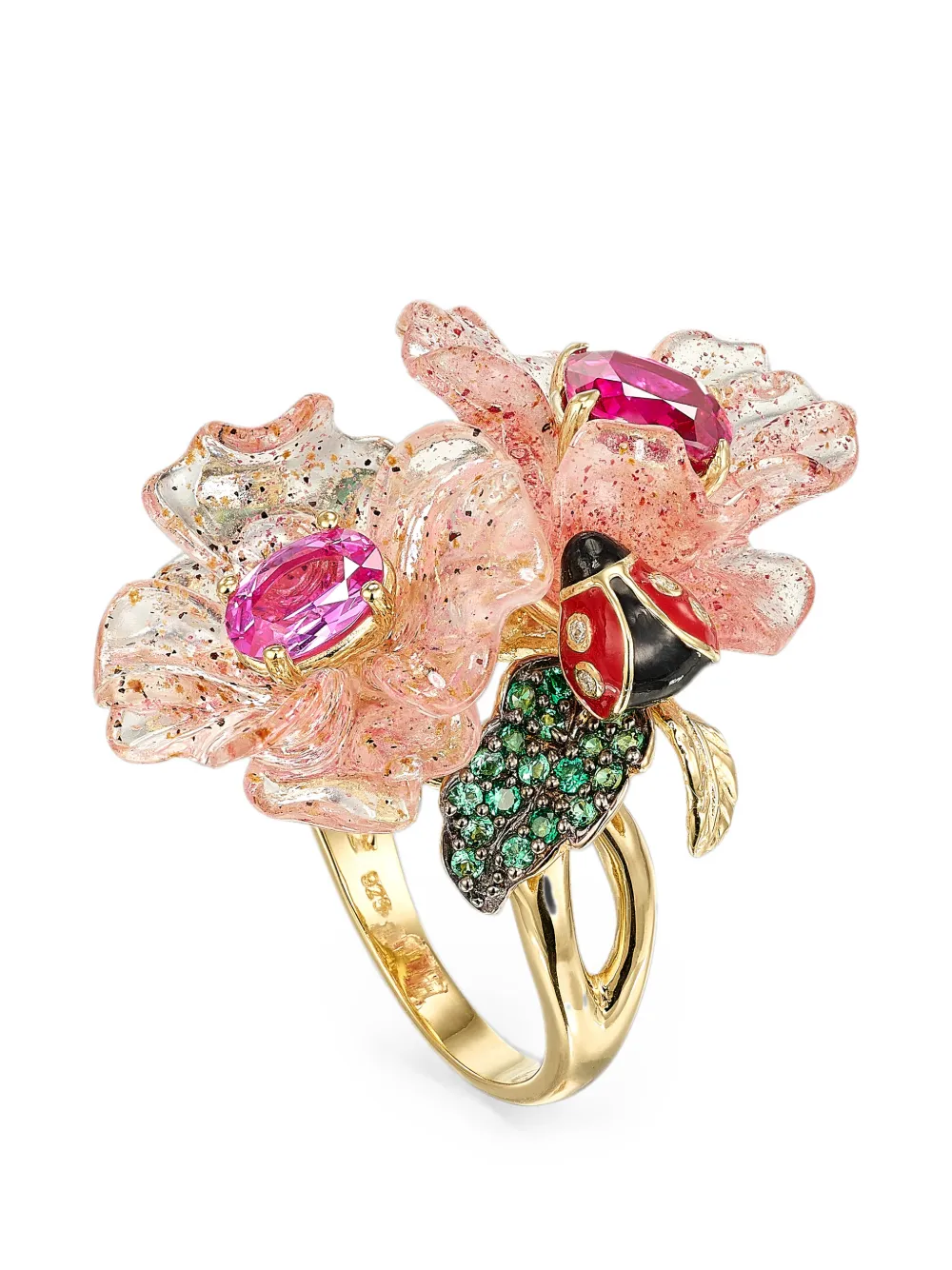 Anabela Chan Beetroot & Dragonfruit Garden Sapphire And Tsavorite Ring In Gold