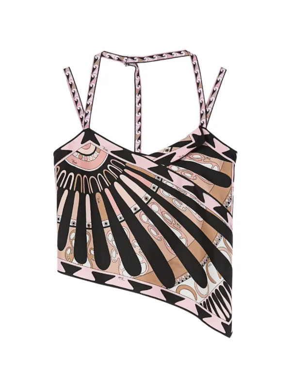 Pucci Soleil Print Silk Scarf Top in Black