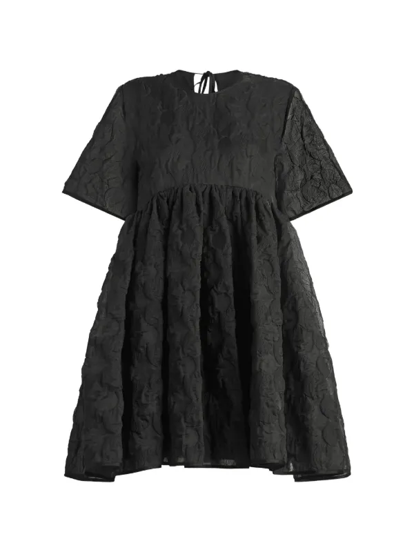 Cecilie Bahnsen Britney Textured Short-sleeve Cotton Mini Dress in Black