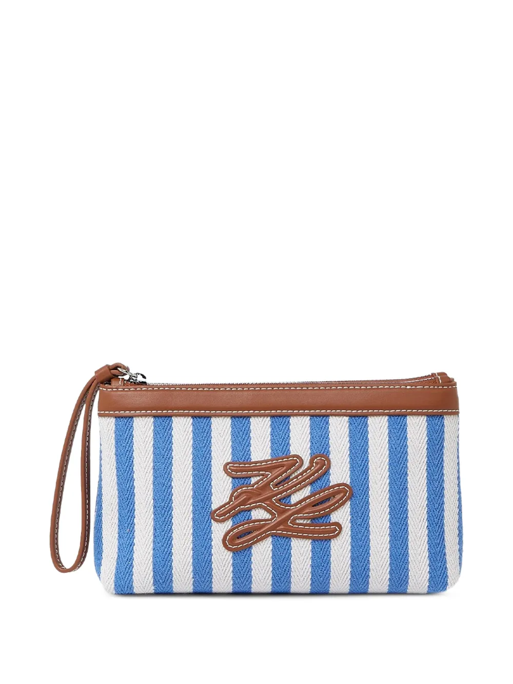 Karl Lagerfeld stripe autograph pouch - Blu