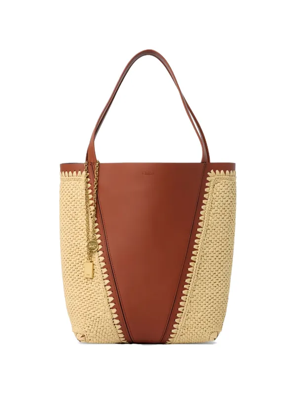 Chloé Spin Raffia-effect and Leather Tote Bag in Brown
