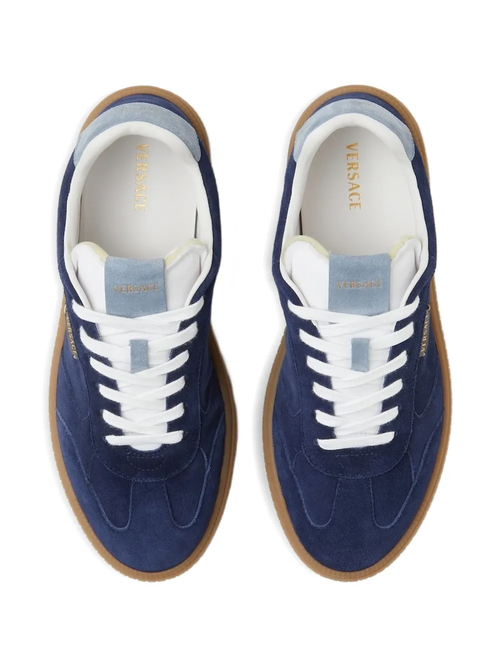 Versace Greca Court suède sneakers Blauw