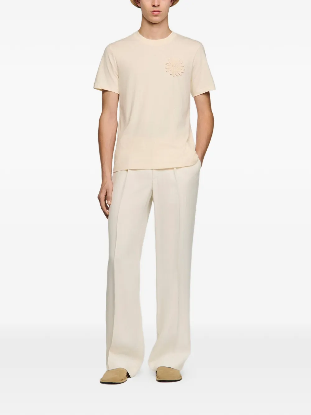 SANDRO T-shirt met bloemenpatch Beige
