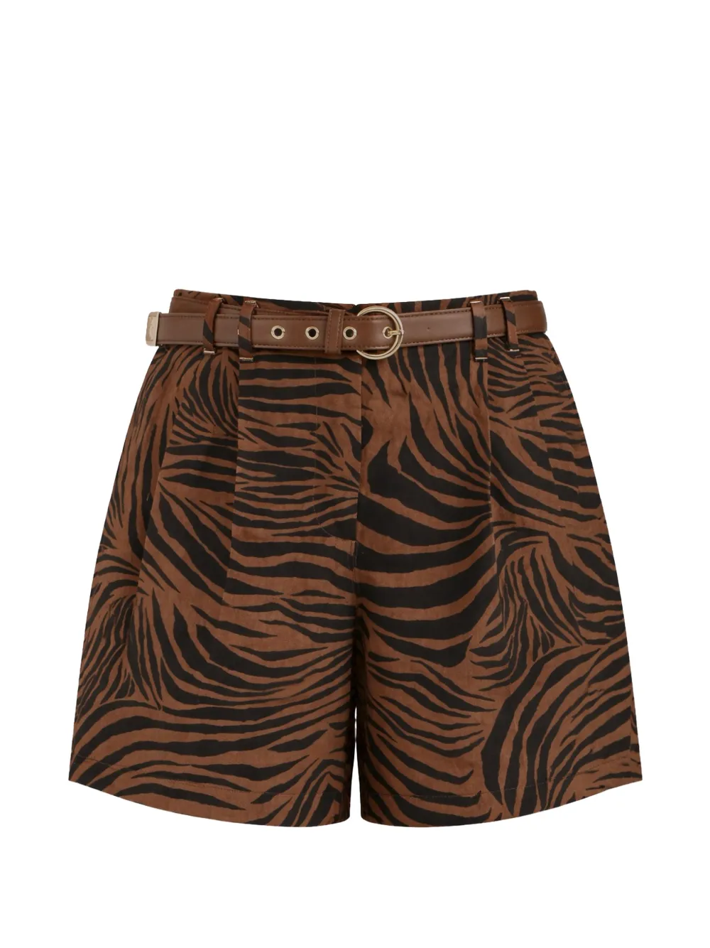 Max Mara belted zebra-print cotton shorts - Marrone