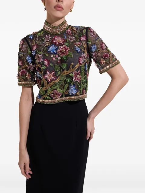 Dina Melwani Maxi-jurk met hoge hals en borduurwerk