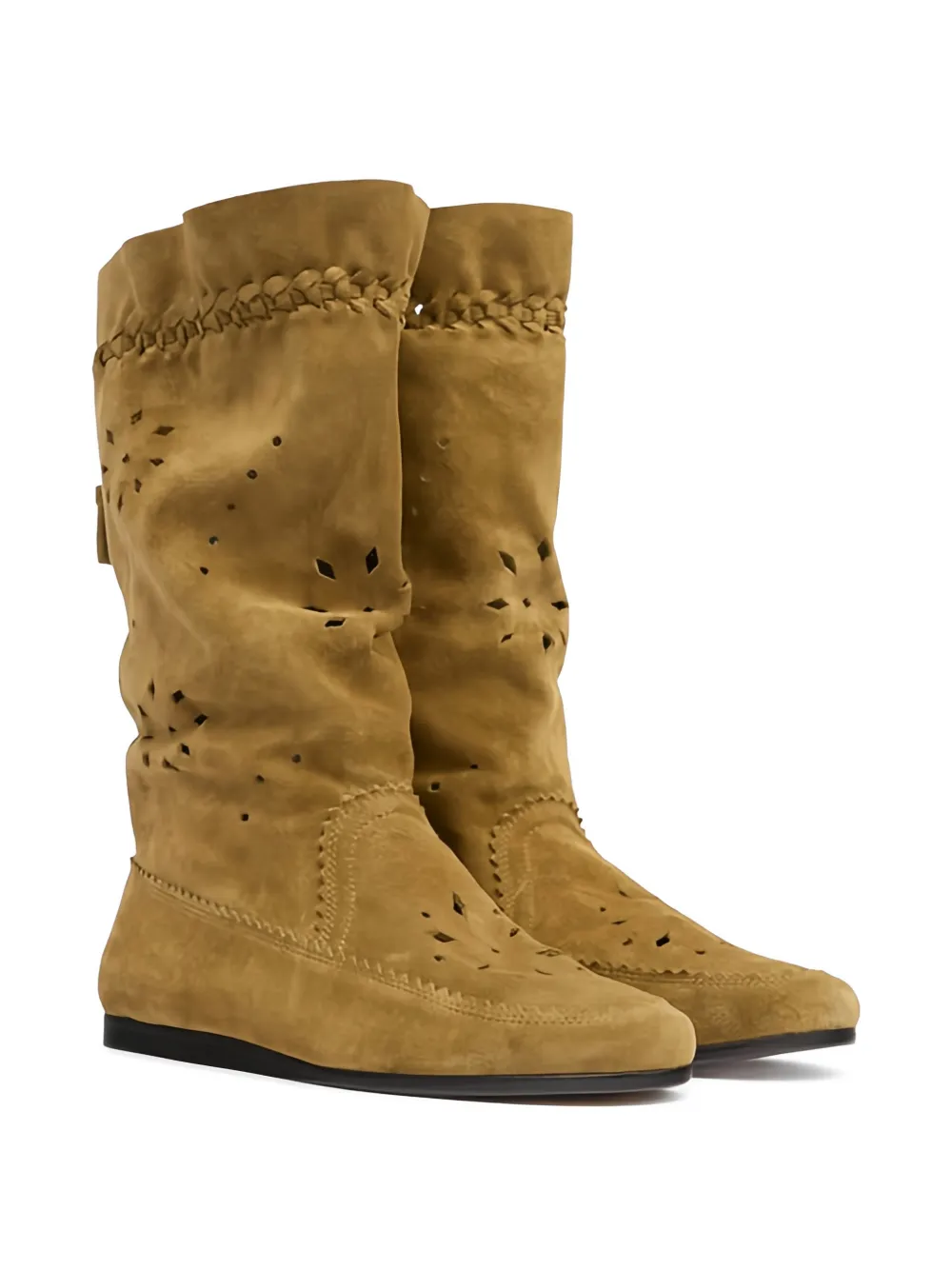 ISABEL MARANT Welky braid-detail laser-cut suede boots Beige