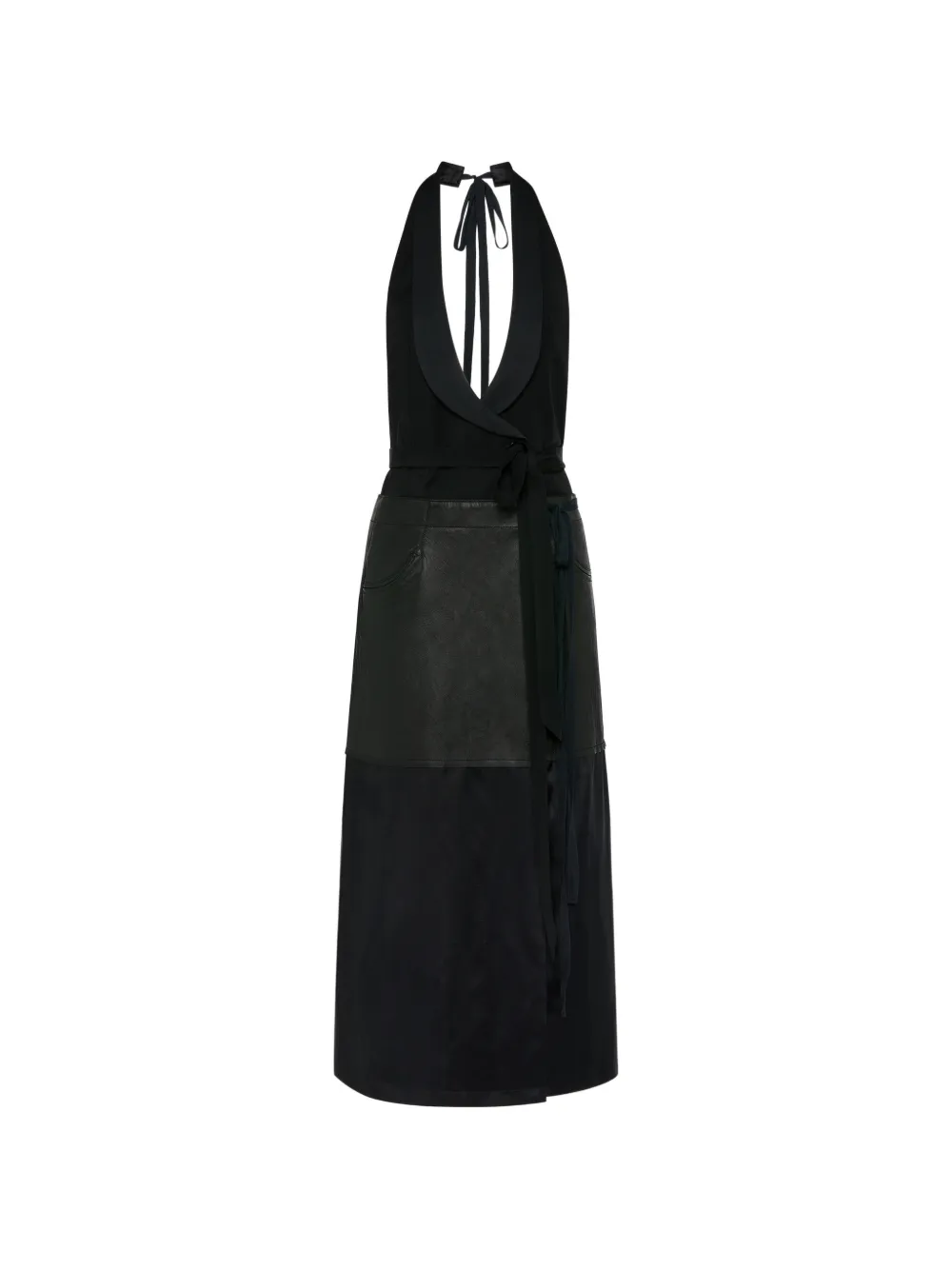 Maison Margiela Abito midi in lana con scollo all'americana - Nero