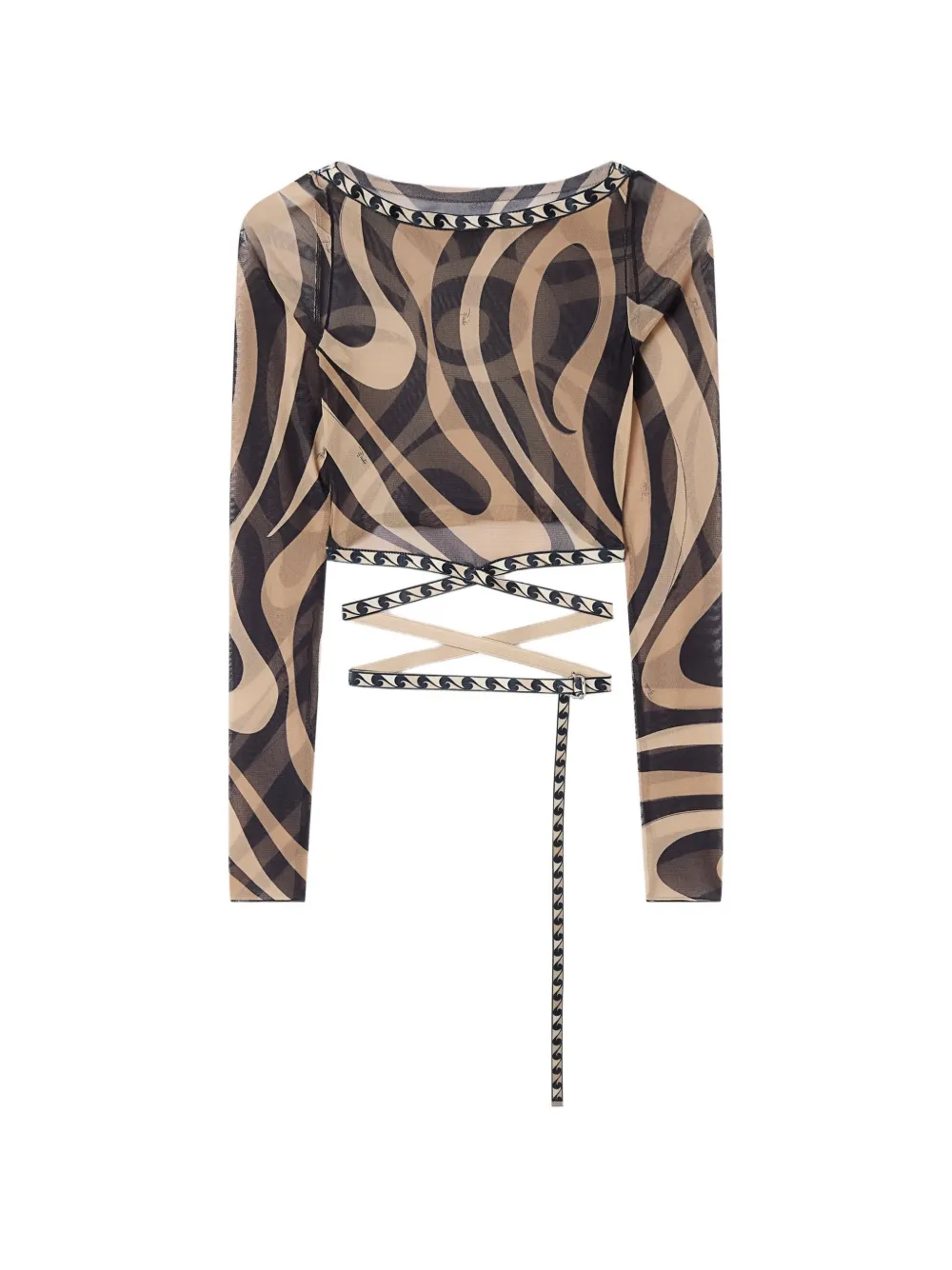  Pucci Marmo Long-sleeved Crop Top - Neutrals 