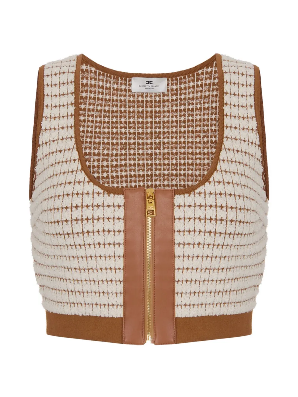 Elisabetta Franchi Chenille zip-up crop top - Nude