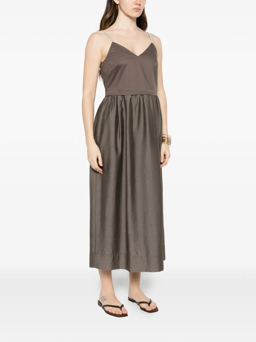 Peserico Mouwloze midi-jurk met Monili-ketting Bruin