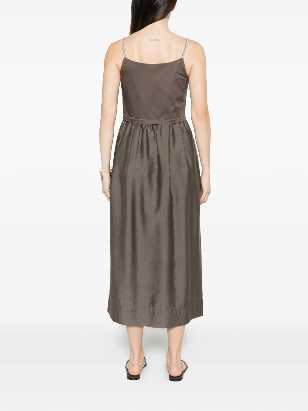 Peserico Mouwloze midi-jurk met Monili-ketting Bruin