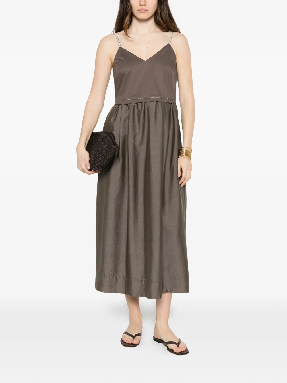 Peserico Mouwloze midi-jurk met Monili-ketting Bruin