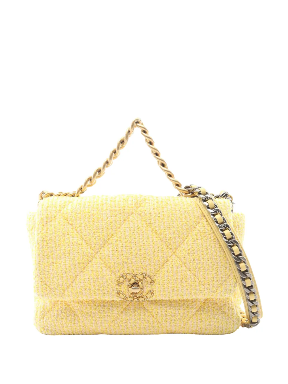 CHANEL Pre-Owned 2021 Large Tweed 19 Flap satchel - Giallo