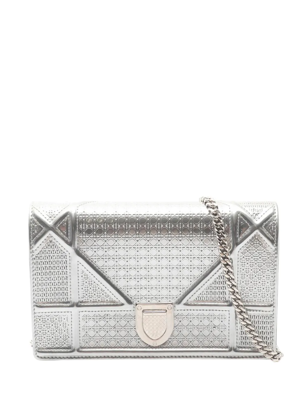 Christian Dior Pre-Owned 2019 Metallic Calfskin Diorama Wallet on Chain crossbody bag - Argento