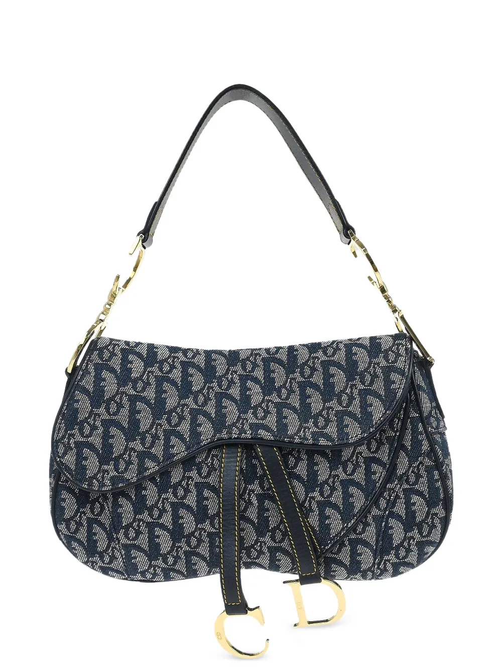 Christian Dior Pre-Owned Borsa a mano Double Saddle con motivo Trotter 2003 - Blu