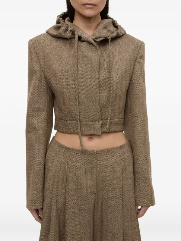 Christopher Esber Plinth Herringbone Hooded Jacket in Brown