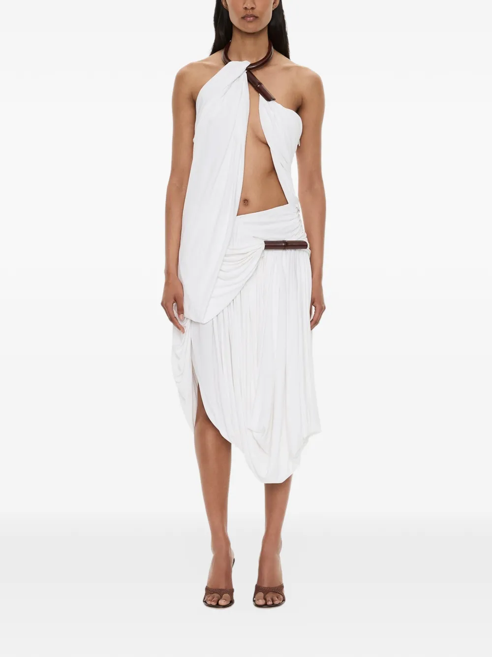 Christopher Esber Chime Necklace draped midi dress - White
