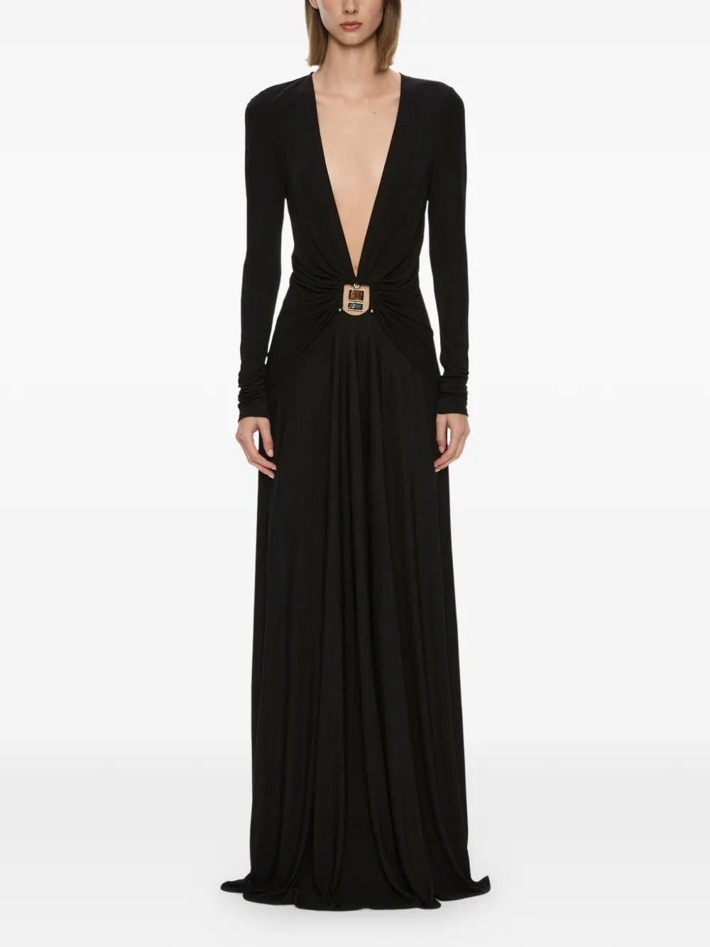 Christopher Esber Bezel Quartz ruched long-sleeve dress - Nero