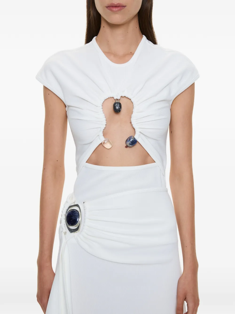 Christopher Esber Hiero Crystal capped-design cut-out T-shirt - Bianco