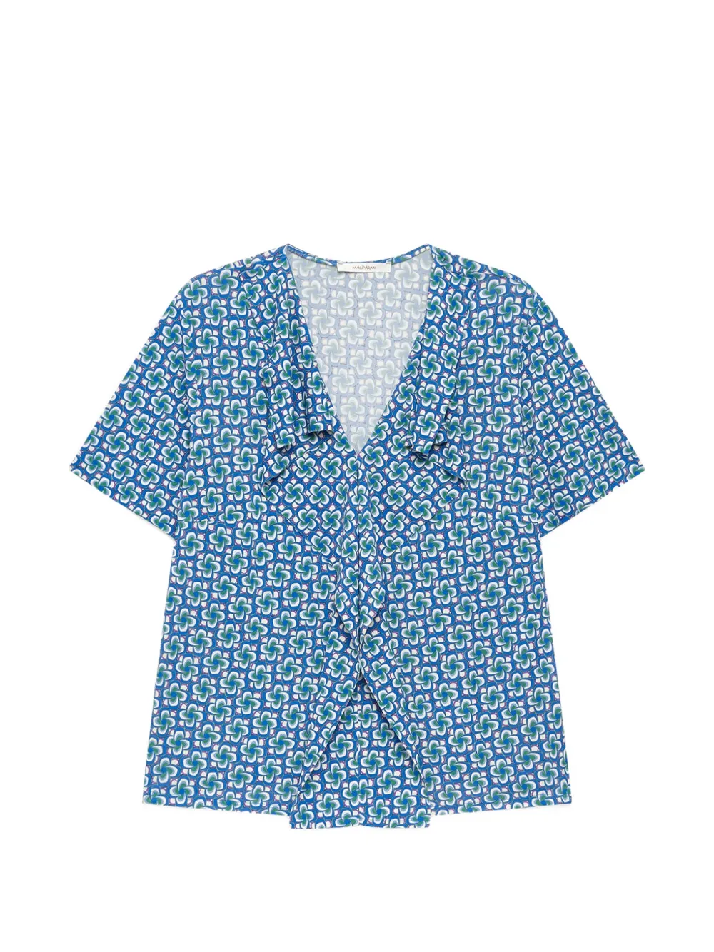 MALIPARMI ruffled geometric V-neck top - Blu