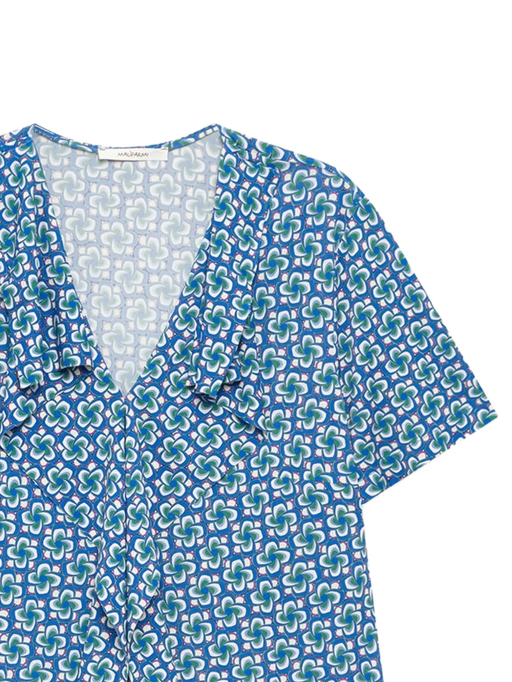 MALIPARMI Top met geometrische V-hals en ruches Blauw