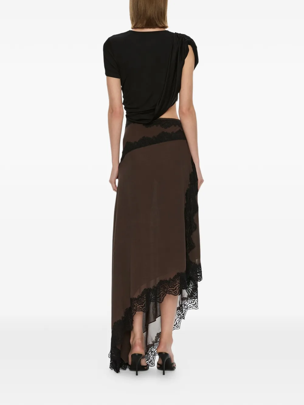 Christopher Esber Verve asymmetrische gedraaide jurk met kant Bruin