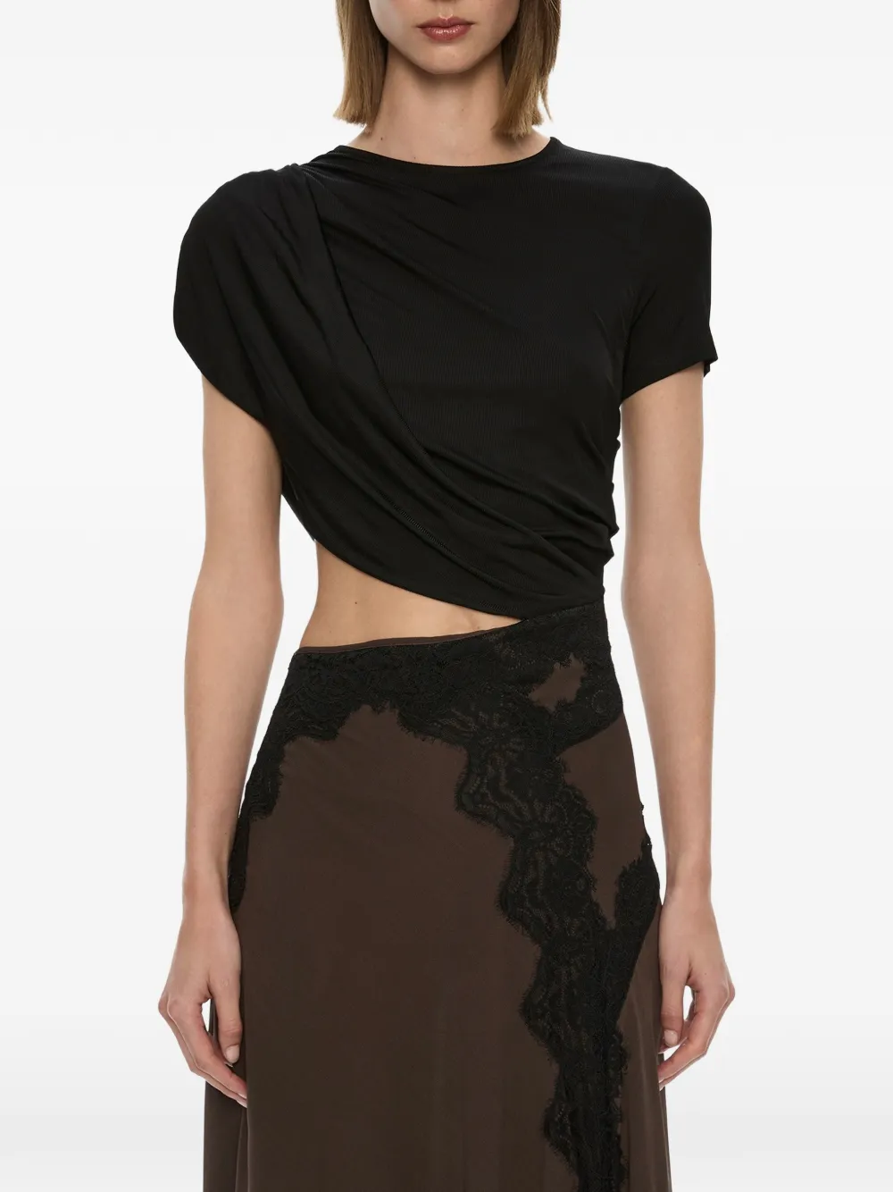 Christopher Esber Verve asymmetrische gedraaide jurk met kant Bruin