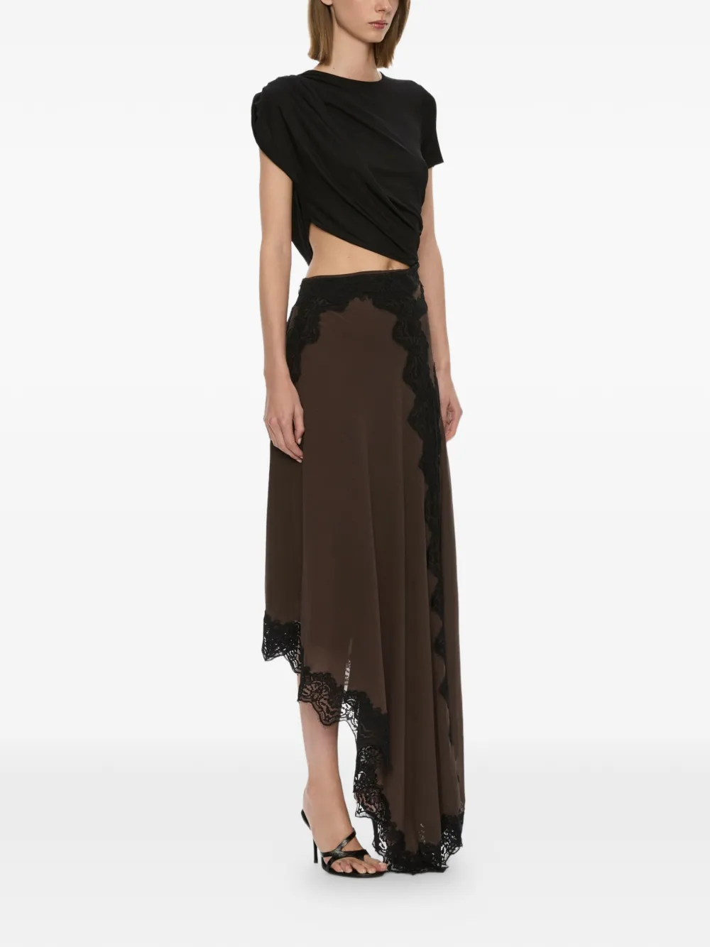 Christopher Esber Verve asymmetrische gedraaide jurk met kant Bruin