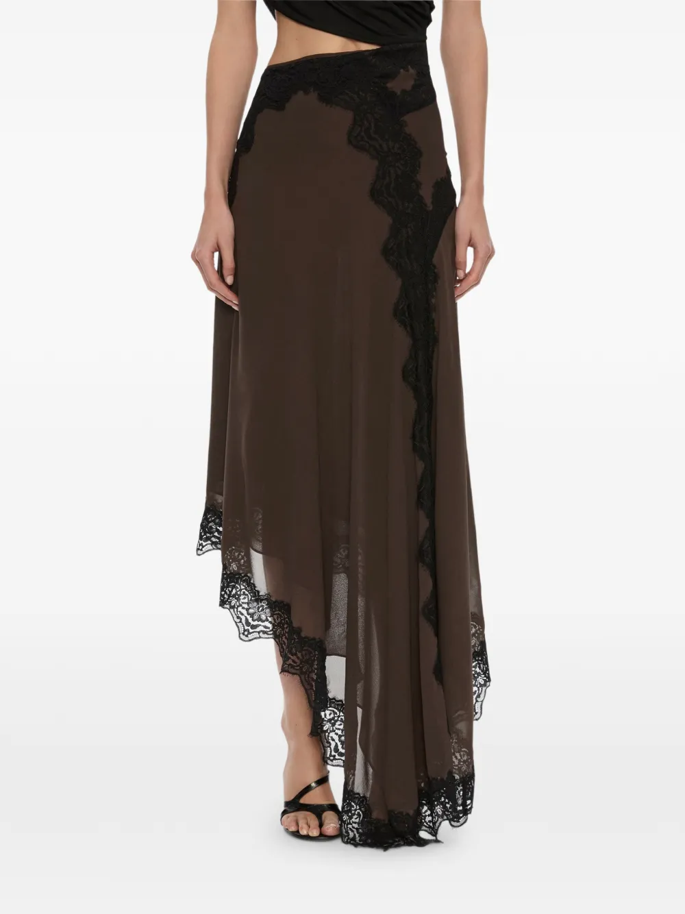 Christopher Esber Verve asymmetrische gedraaide jurk met kant Bruin
