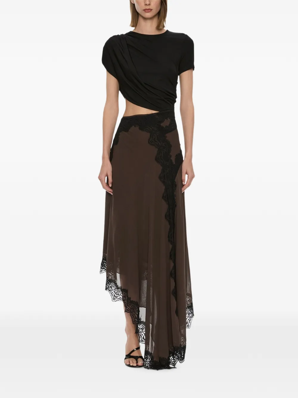 Christopher Esber Verve asymmetrische gedraaide jurk met kant Bruin