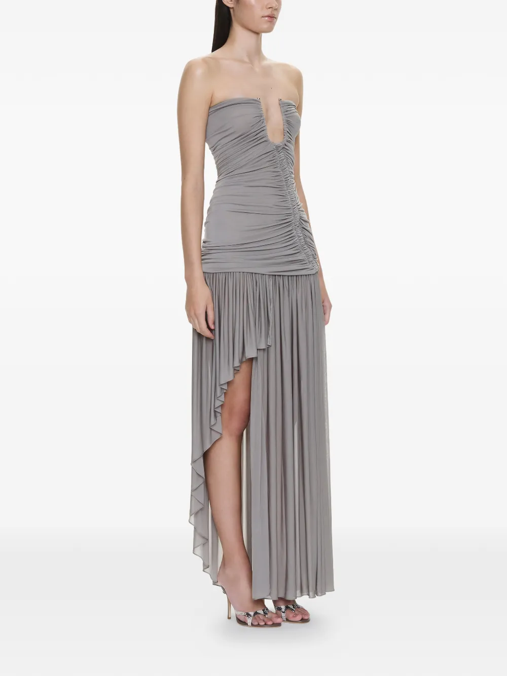 Christopher Esber Arced Orion strapless asymmetrische jurk met ruches Grijs