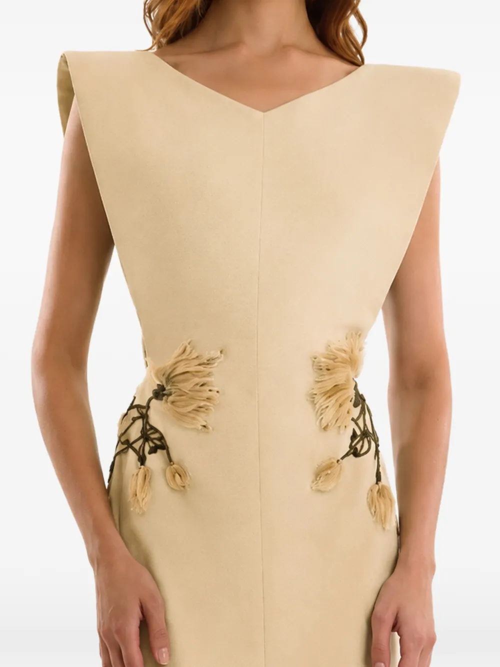 Gemy Maalouf Jurk met geborduurde hals Beige