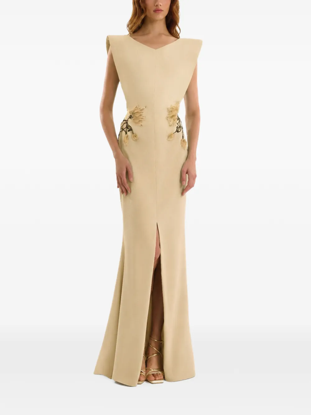 Gemy Maalouf Jurk met geborduurde hals Beige