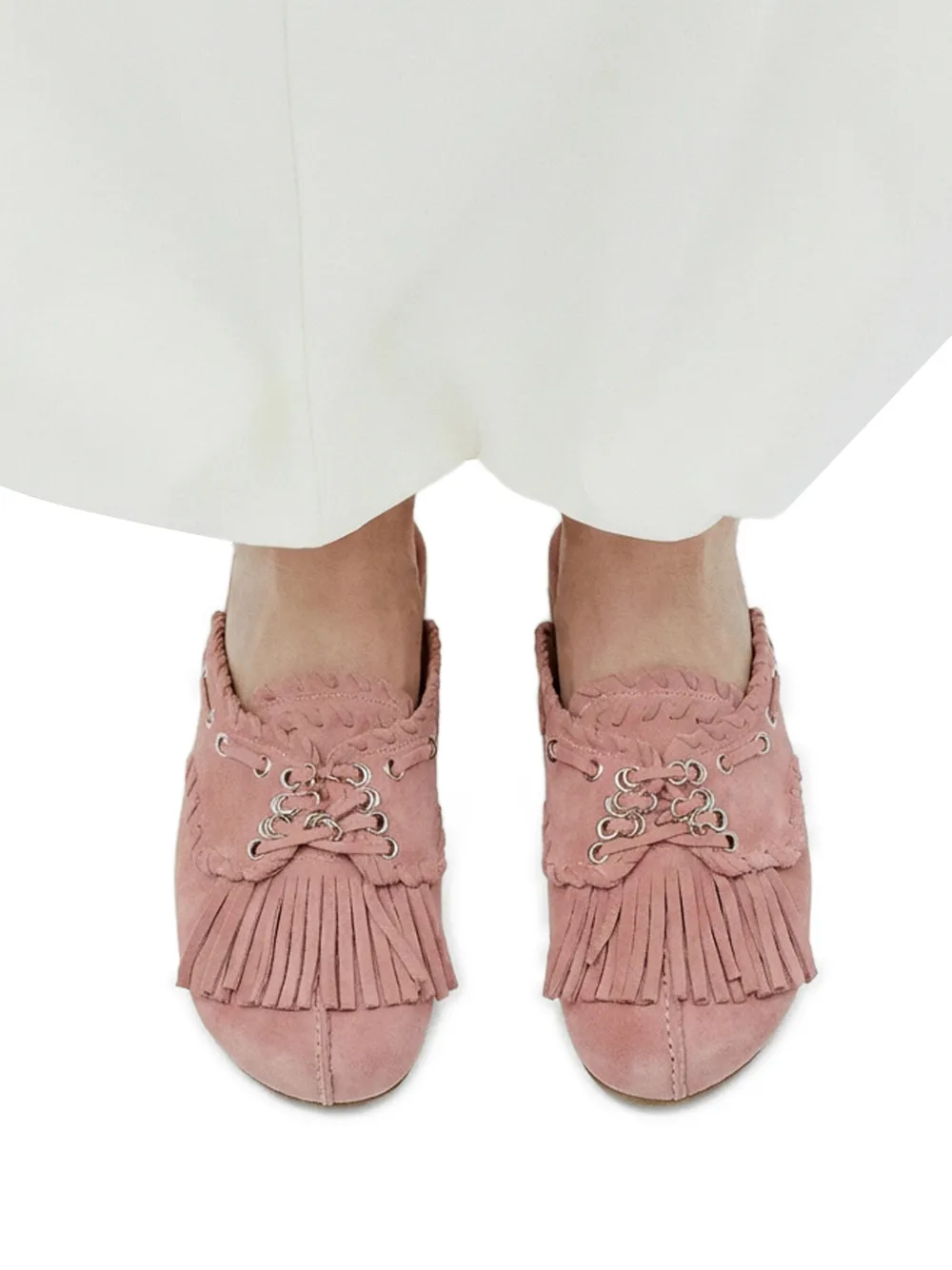 Scarosso Flora suède muiltjes met franje Roze