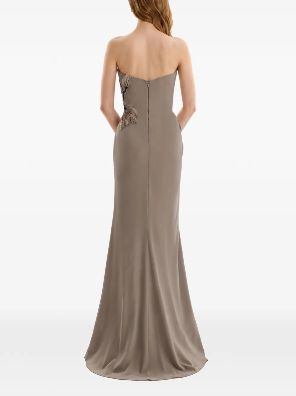 Gemy Maalouf Strapless maxi-jurk met kralen en bloemenprint Beige