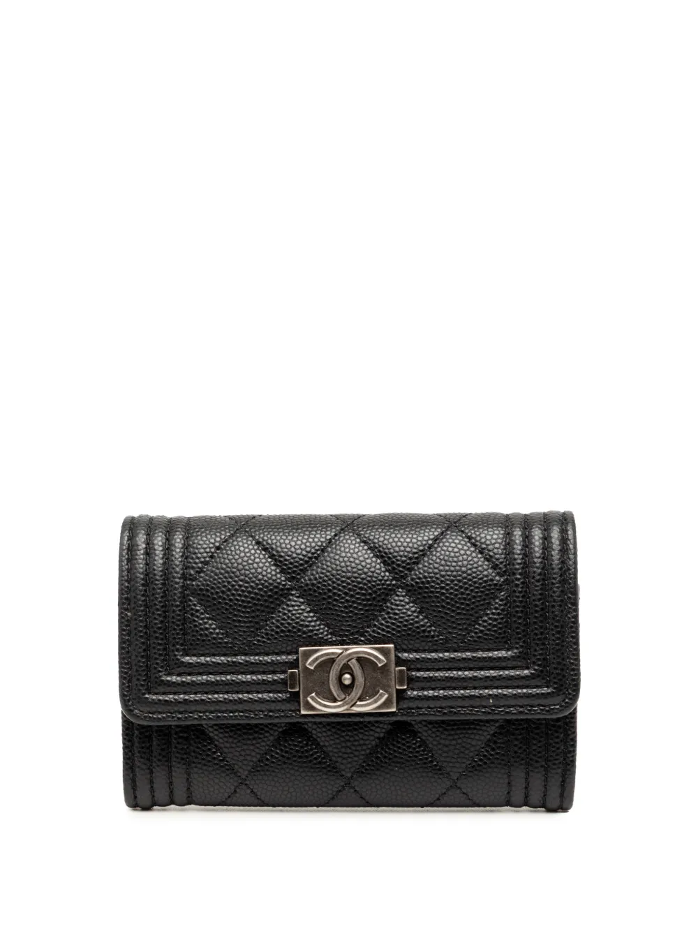 CHANEL Pre-Owned 2021-2026 Quilted Caviar Boy Flap card holder - Nero