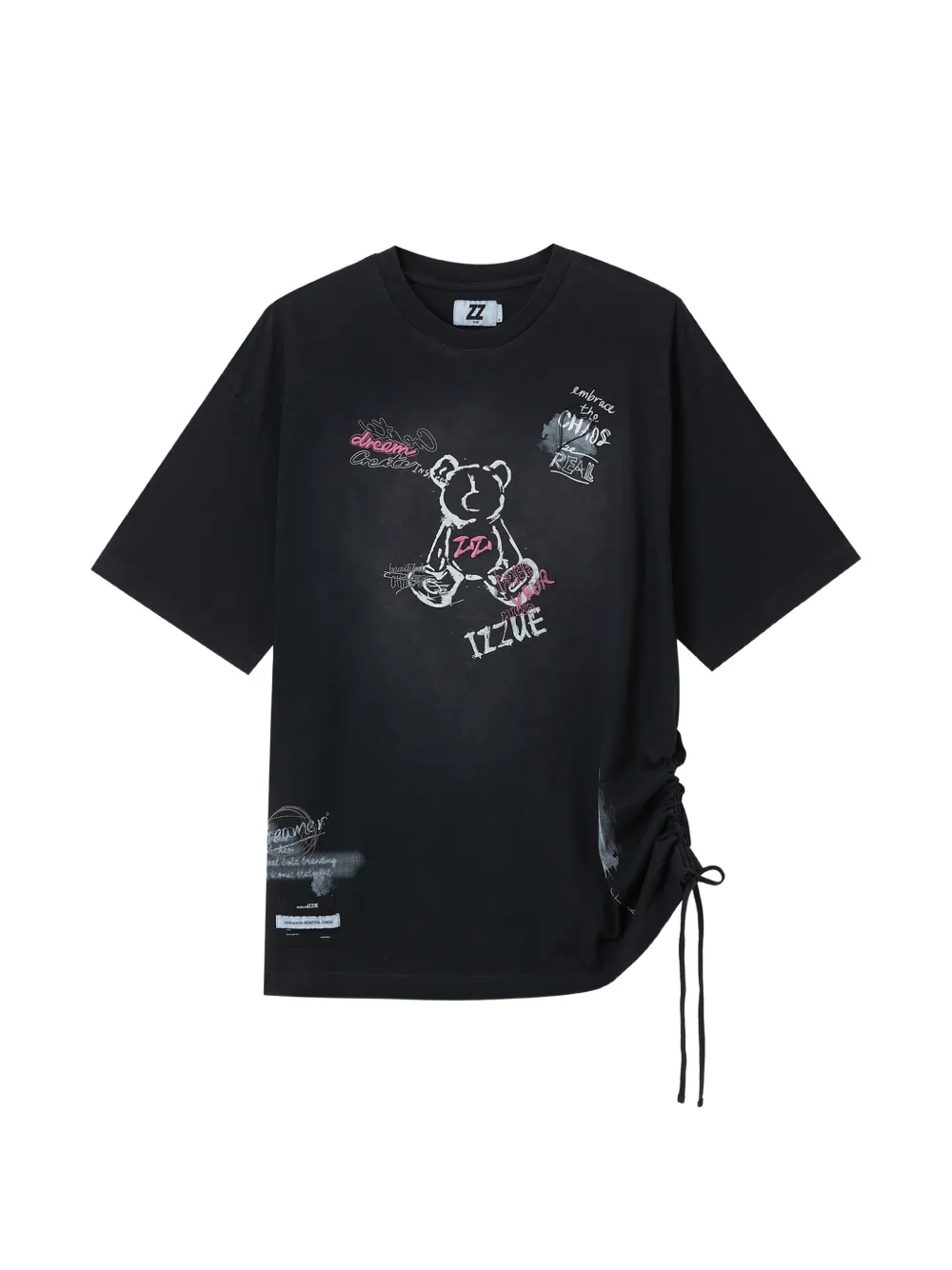 izzue drawstring graphic-print T-shirt - Nero