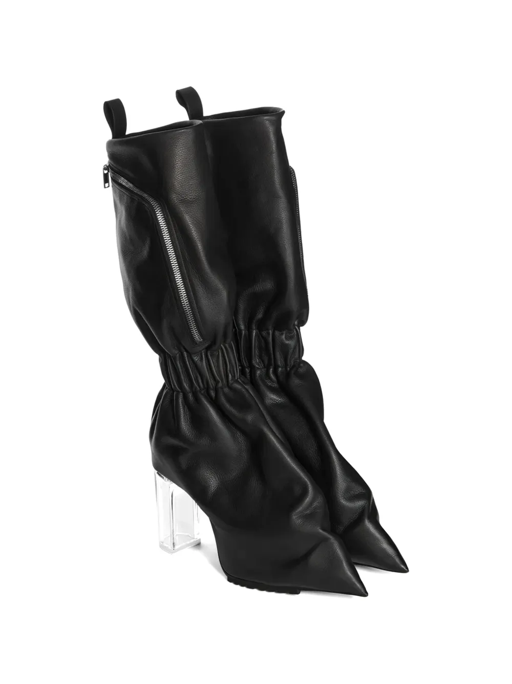 Rick Owens Taquito gathered leather ankle boots Zwart