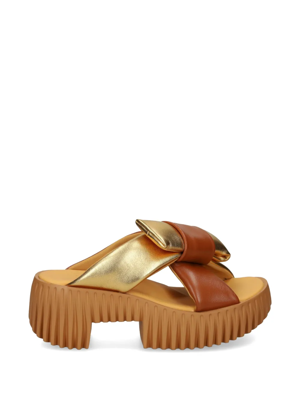 4ccccees Plia Bow Platform Leather Sandals In Gold