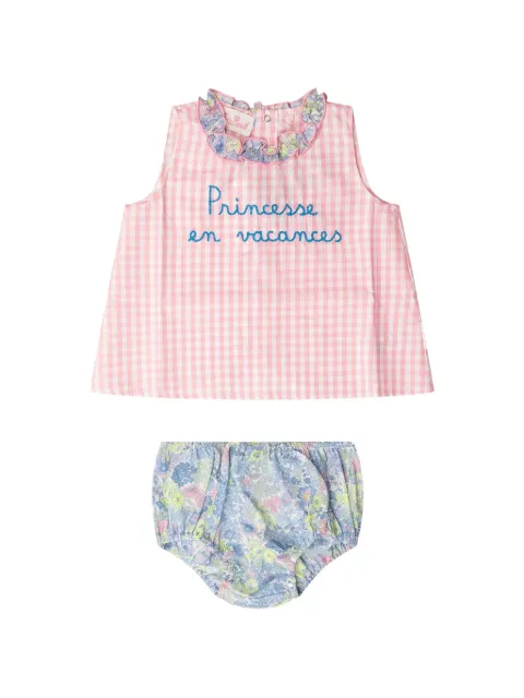 MC2 Saint Barth Kids Abbie gingham floral-print bloomer set